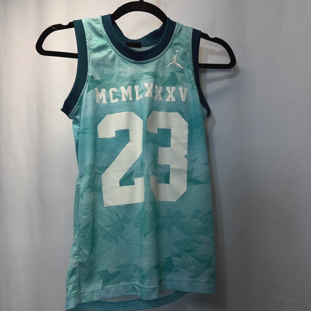 Jordan MCMLXXXV 23 Basketball Jersey Teal Geometric Gradient Youth Medium‎ 10-12